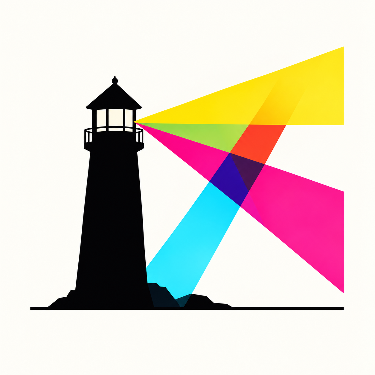 Farol com feixes coloridos apontando para oportunidades